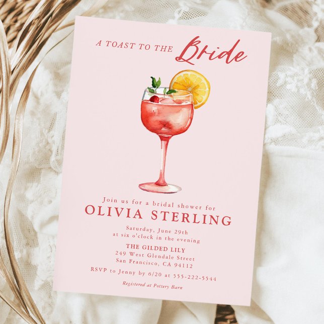 A Toast To The Bride Pink and Red Bridal Shower Invitation (Creator Uploaded)