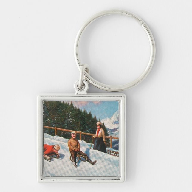 A Toboggan Sledding Scene Key Ring (Front)