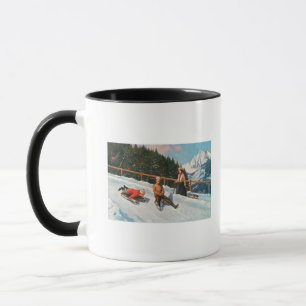 A Toboggan Sledding Scene Mug