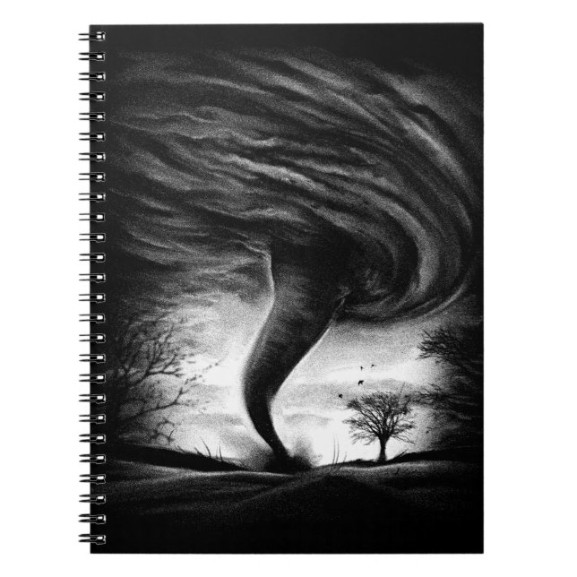 a tornado on a street in a realistic style notebook (Front)
