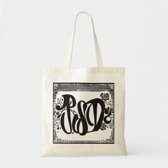 A tote bag with black-coloured fonts on it (Front)