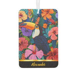 A toucan hides among colourful blossoms car air freshener