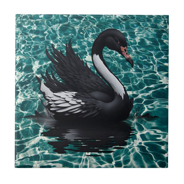 A Touch of Elegance - Enchanting Black Swan  Ceramic Tile (Front)