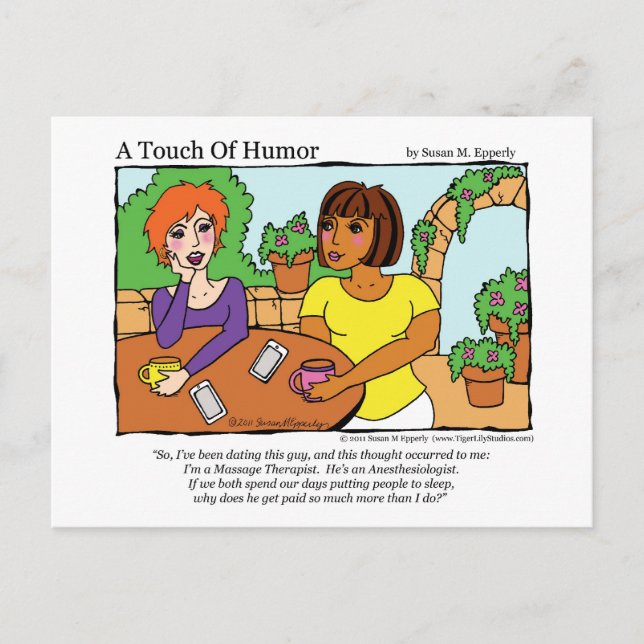 "A Touch of Humour" Anaesthesiologist Massage Comi Postcard (Front)