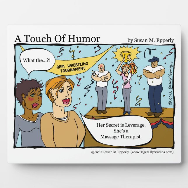 "A Touch of Humour" Massage Therapist Arm Wrestler Plaque (Front)