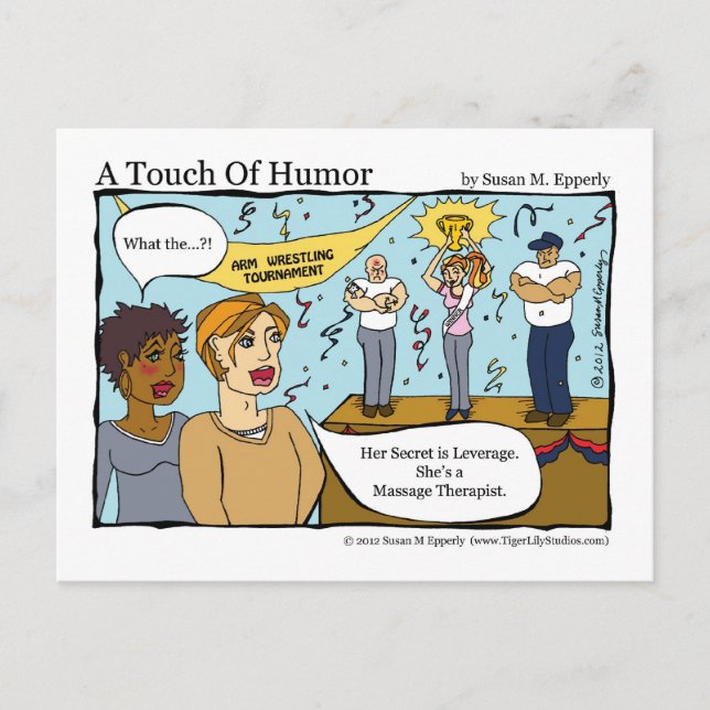 "A Touch of Humour" Massage Therapist Arm Wrestler Postcard (Front)