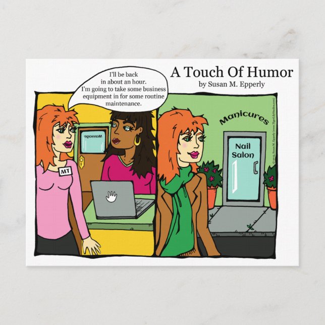 "A Touch of Humour" Nail Salon Spa Massage Comic Postcard (Front)