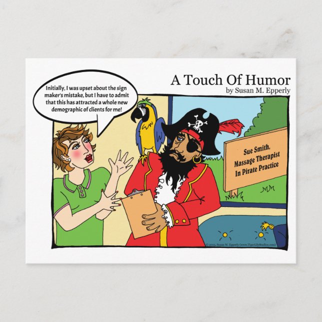 "A Touch of Humour" Pirate Massage Comic Postcard (Front)