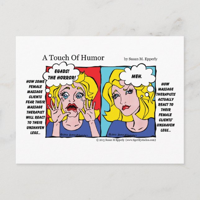 "A Touch of Humour" Unshaven Legs Comic Postcard (Front)