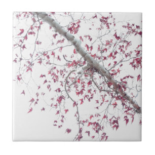A touch of pink leaves ceramic tile