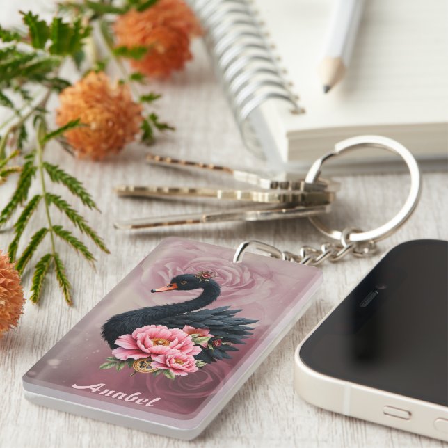 A touch of rose and swan's glow key ring (Front Right)