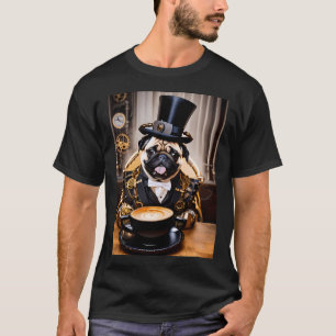 A touch of steampunk with a pug and coffee T-Shirt