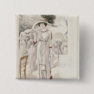 A town dress, from 'Les Grandes Modes de Paris' 15 Cm Square Badge