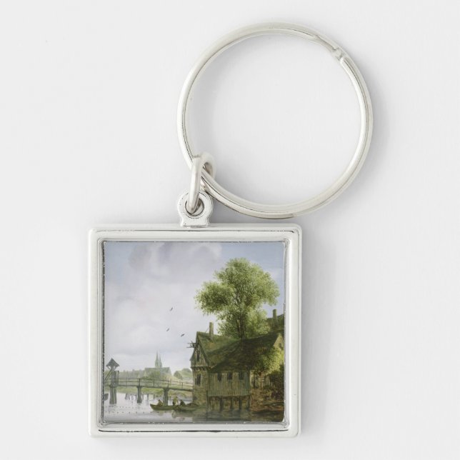 A Town on a river with a bridge Key Ring (Front)