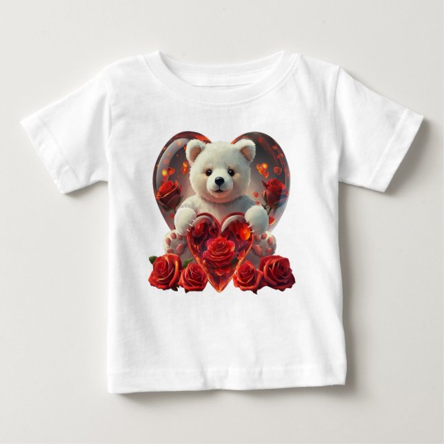 A toy bear surrounded by hearts and roses baby T-Shirt (Front)