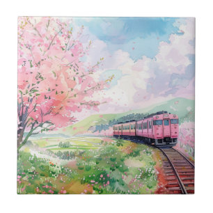 A Train in Springtime Ceramic Tile