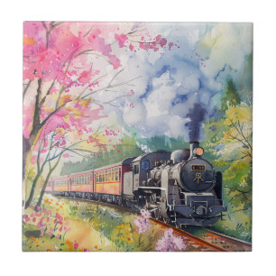 A Train in Springtime Ceramic Tile