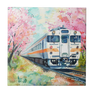 A Train in Springtime Ceramic Tile