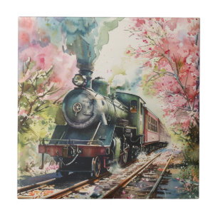 A Train in Springtime Ceramic Tile