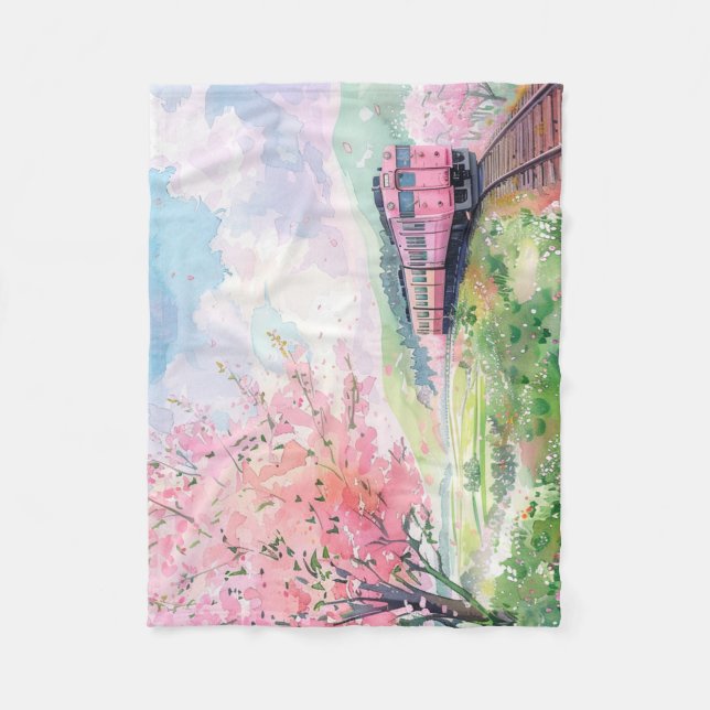 A Train in Springtime Fleece Blanket (Front)
