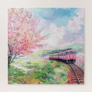 A Train in Springtime Jigsaw Puzzle