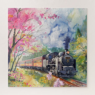 A Train in Springtime Jigsaw Puzzle