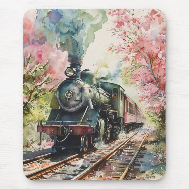 A Train in Springtime Mouse Pad (Front)