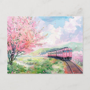 A Train in Springtime Postcard