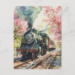 A Train in Springtime Postcard