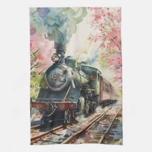A Train in Springtime Tea Towel
