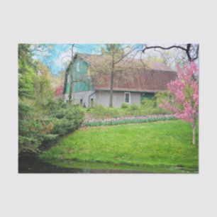 A Tranquil Barn Amongst Flowers and a Creek Tissue Paper