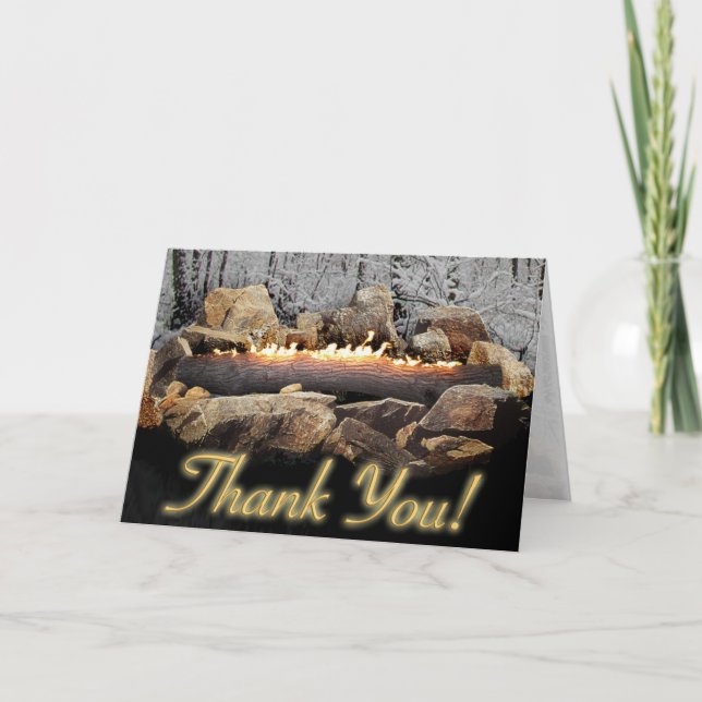 A Tranquil Burning Yule Log in a Snowy Forest Holiday Card (Front)