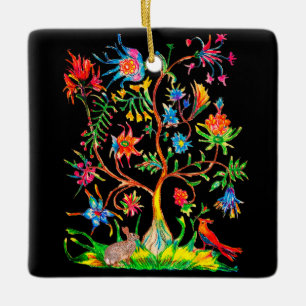 A tree life and fauna ceramic ornament