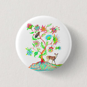 A Tree of Life, a Bird, and a Fawn 3 Cm Round Badge