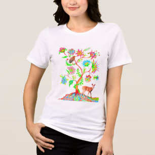 A Tree of Life, a Bird, and a Fawn Tri-Blend Shirt