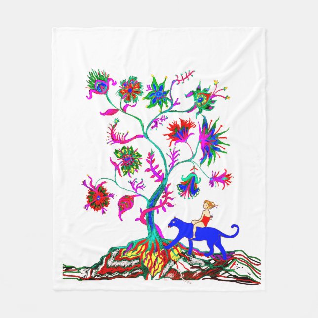A tree of life and a girl fleece blanket (Front)