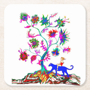 A tree of life and a girl square paper coaster