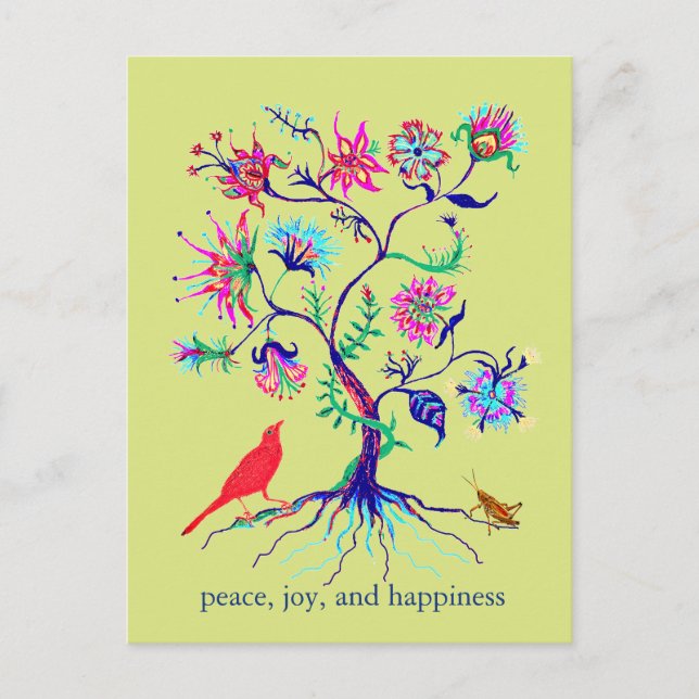 A tree of life holiday postcard (Front)
