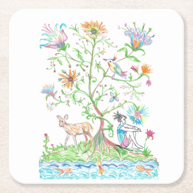 A tree of life square paper coaster (Front)