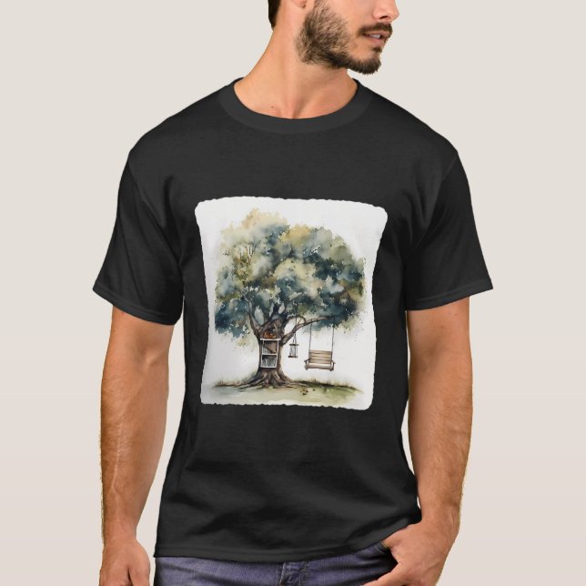 A Tree With A Swing And A Bookshelf Nature Childho T-Shirt (Front)