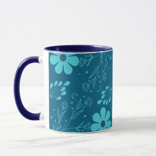 A Trendy Cyan Colour Flowers Design Mug