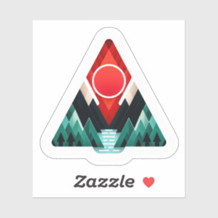 A Triangle Shaped Sticker with a Mountain Scene