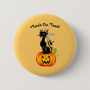 A Trick or Treat Cat 6 Cm Round Badge