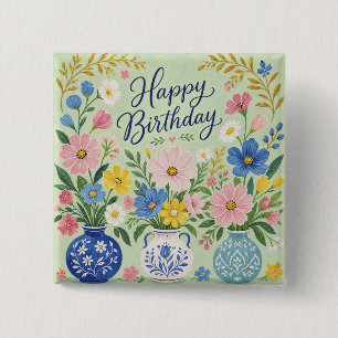 A Trio of Birthday Blooms 15 Cm Square Badge