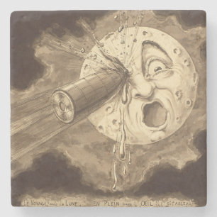 A Trip to the Moon Vintage Drawing Stone Coaster