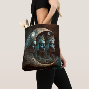 A Triple Goddess Moon Decoupage Tote Bag