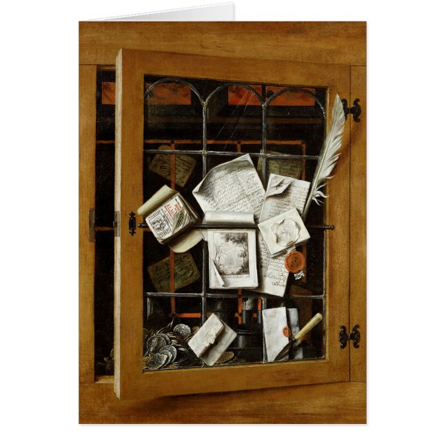 A trompe l'oeil of an open glazed cupboard (Front)