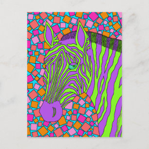 A Tropical Zebra Stripes Mosaic Purple Green Fun Postcard