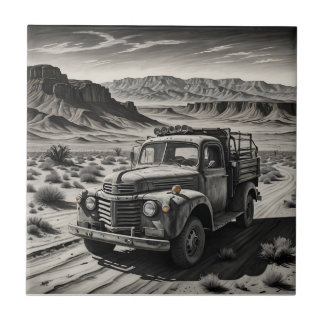 A truck in a desert ceramic tile