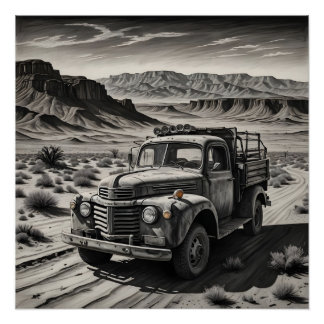 A truck in a desert poster